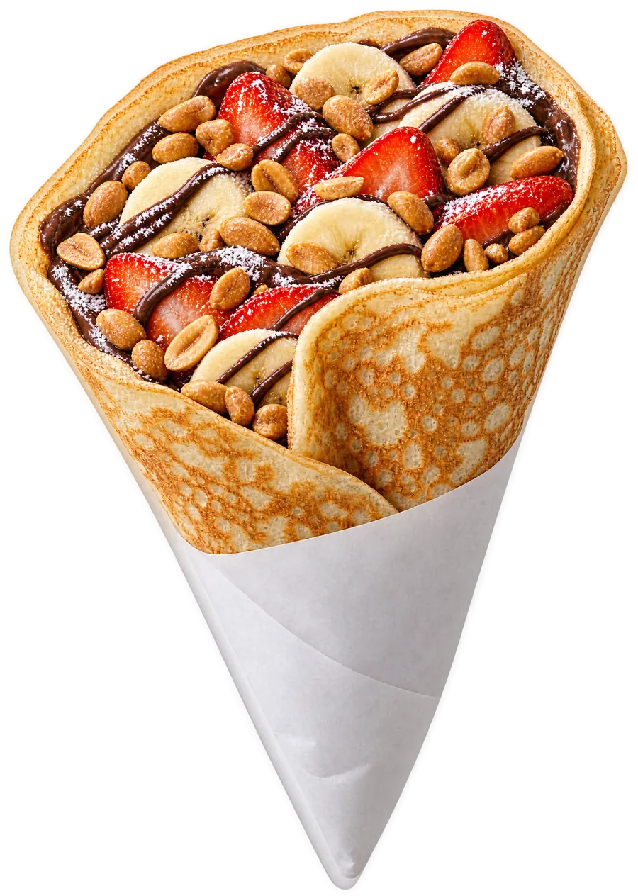 The Crunchy Bite: Nutella, banana, strawberry and roasted peanuts